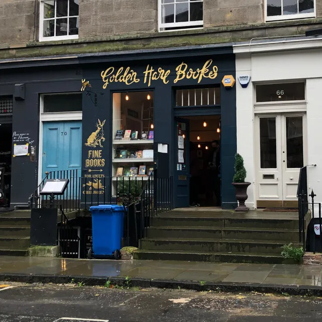 Golden Hare Books' shopfront in Stockbridge, Edinburgh