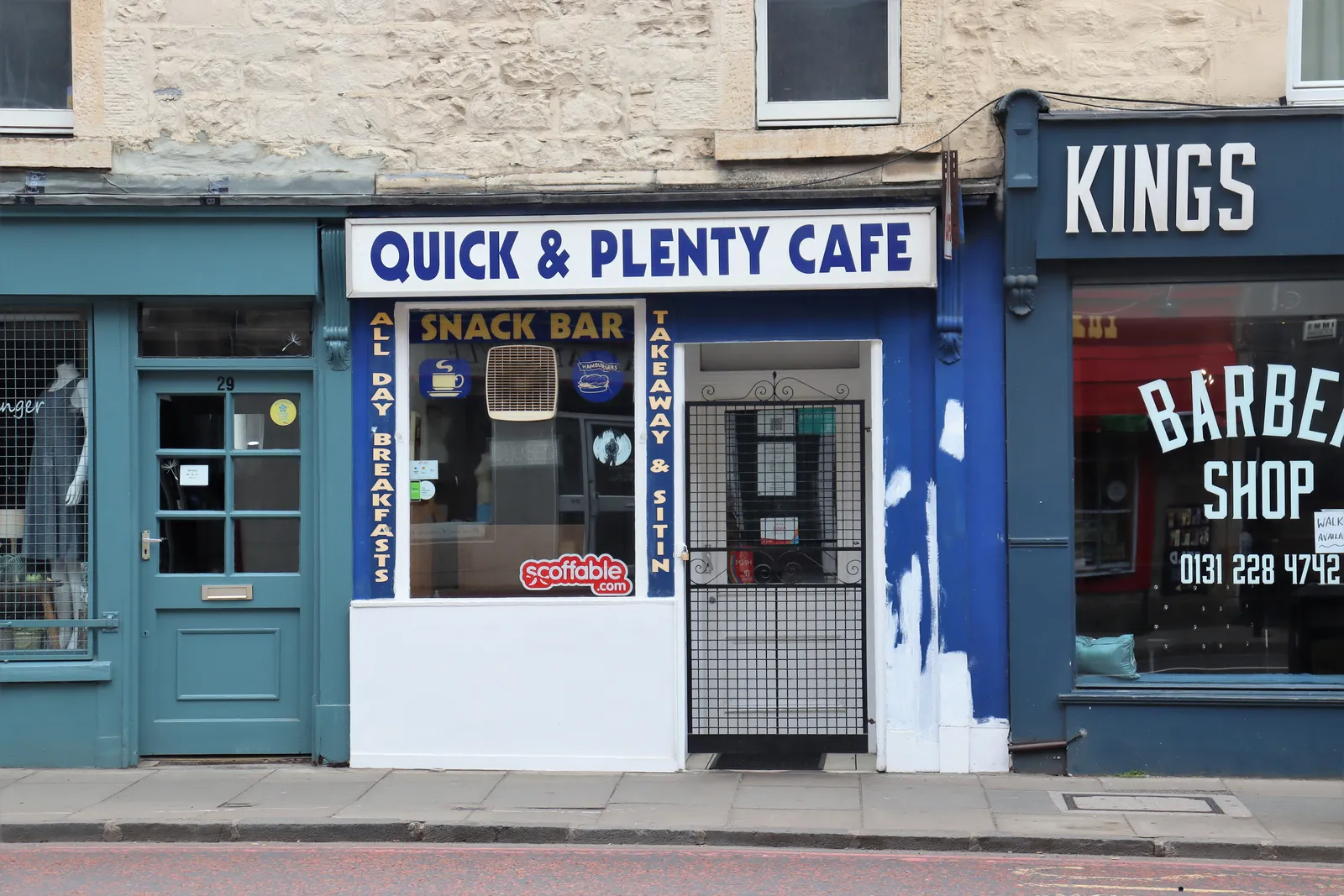 Quick & Plenty Cafe's shopfront at 27 Leven Street, Tollcross, Edinburgh